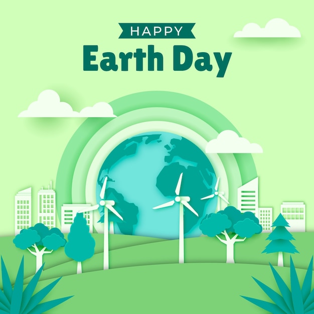 Vector paper style earth day illustration