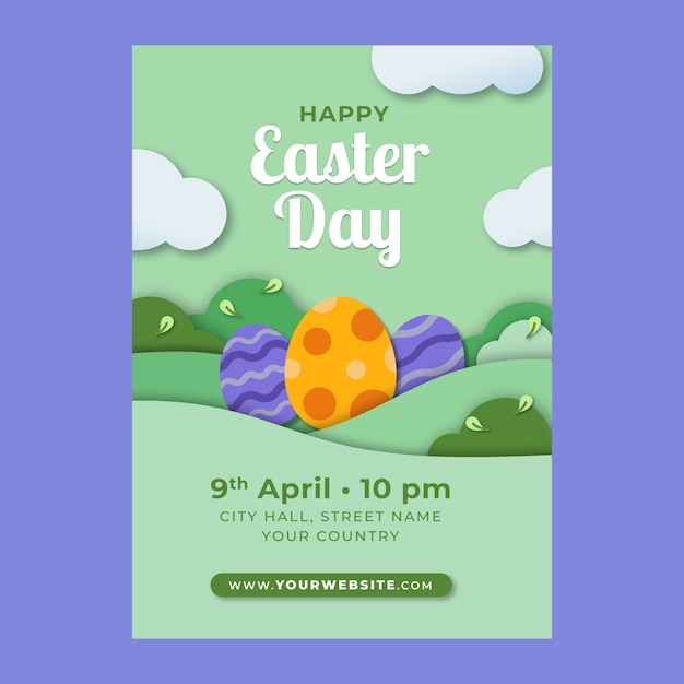 Paper style easter celebration vertical poster template