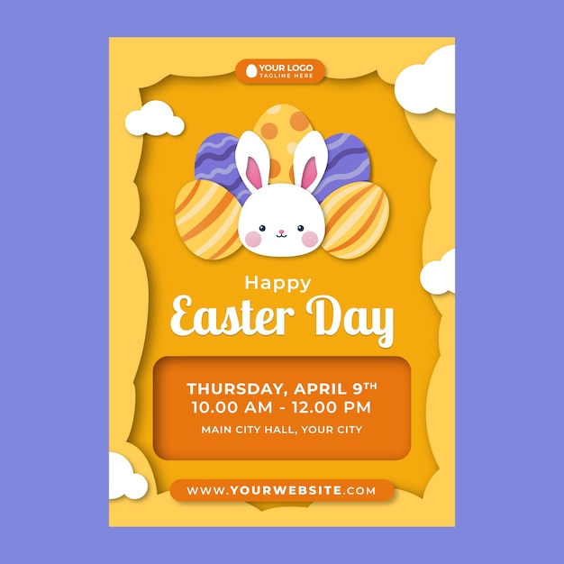 Vector paper style easter celebration vertical poster template