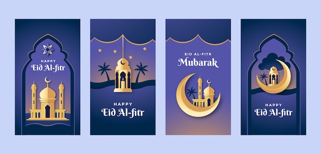 Vector paper style eid al-fitr instagram posts collection