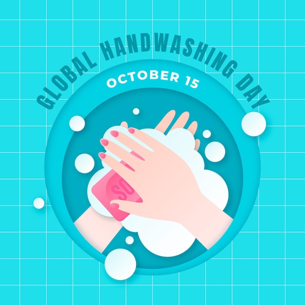 Vettore illustrazione della giornata mondiale del lavaggio delle mani in stile carta