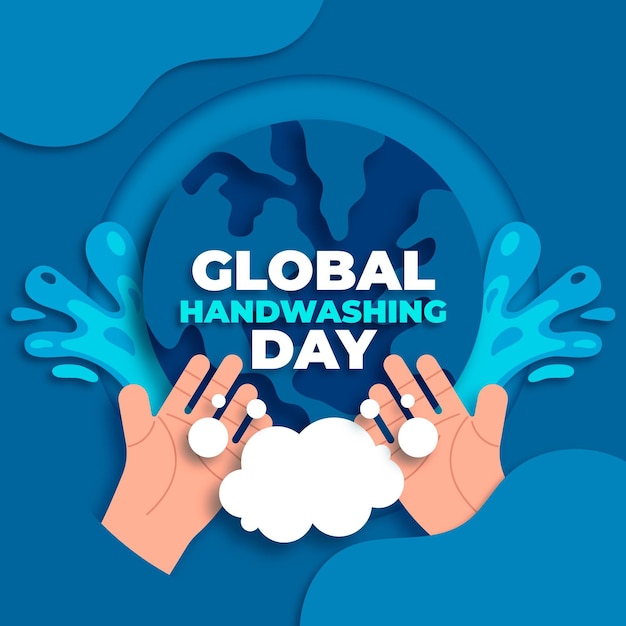 Vector paper style global handwashing day illustration