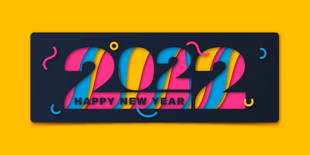 Vector paper style happy new year 2022 horizontal banner