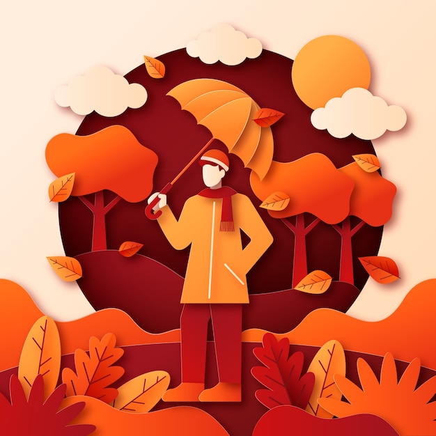 Vector paper style illustration for fall season