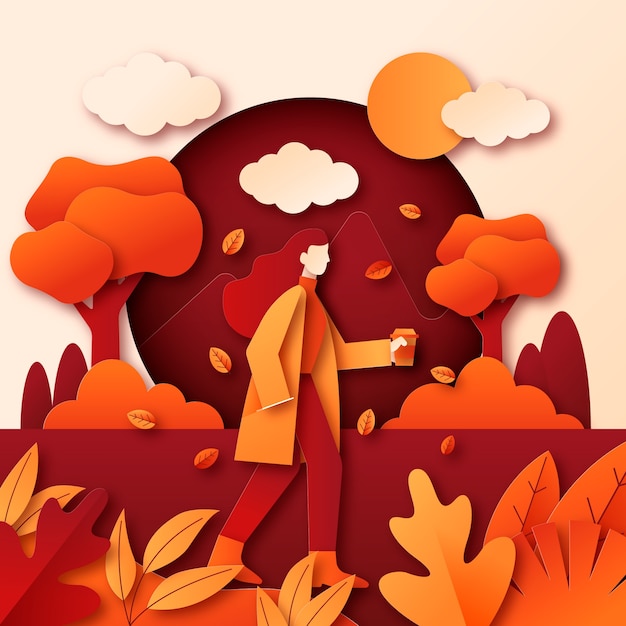 Vector paper style illustration for fall season