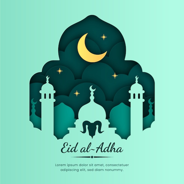 벡터 이슬람 eid al-adha 축하를 위한 종이 스타일 그림