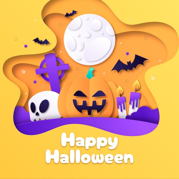 ハロウィーンの季節のお祝いのための紙風イラスト