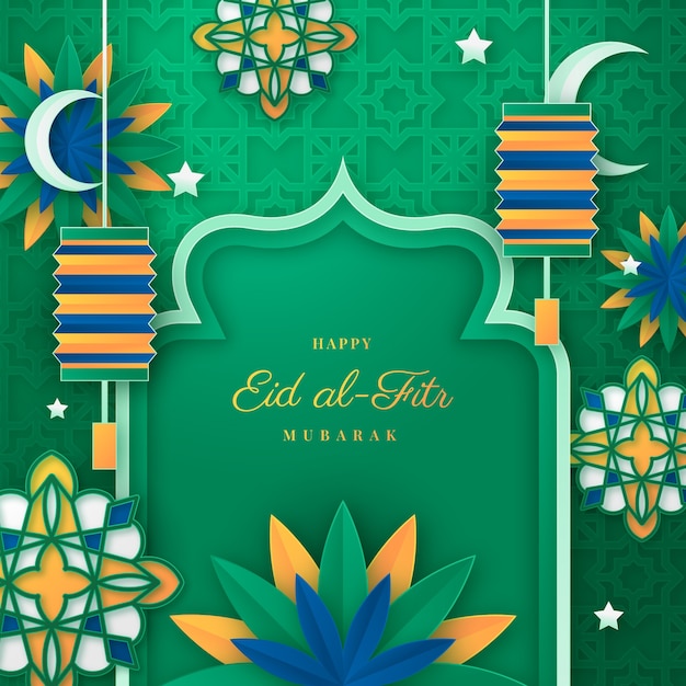 Paper style illustration for islamic eid al-fitr celebration