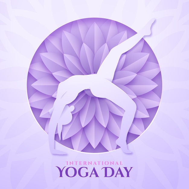 Vettore sfondo di giornata internazionale di yoga in stile carta