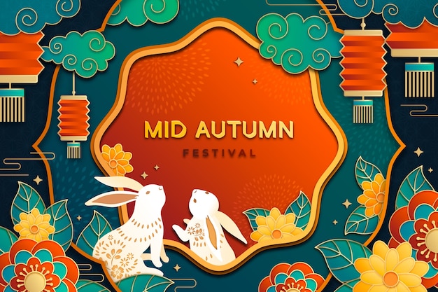 Paper style mid autumn festival background