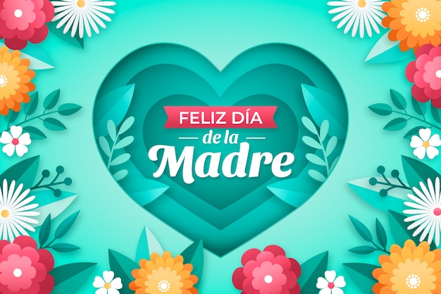 Vettore sfondo floreale di carta stile festa della mamma in spagnolo