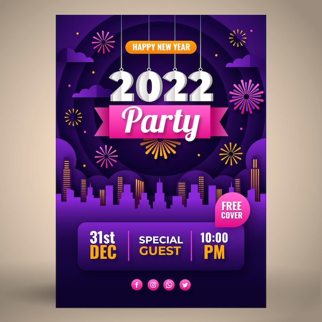 Paper style new year party flyer template