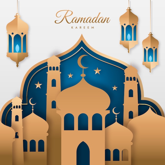 paper style ramadan celebration illustration