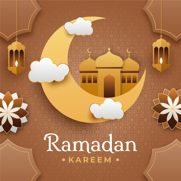 Vettore illustrazione di celebrazione del ramadan in stile carta