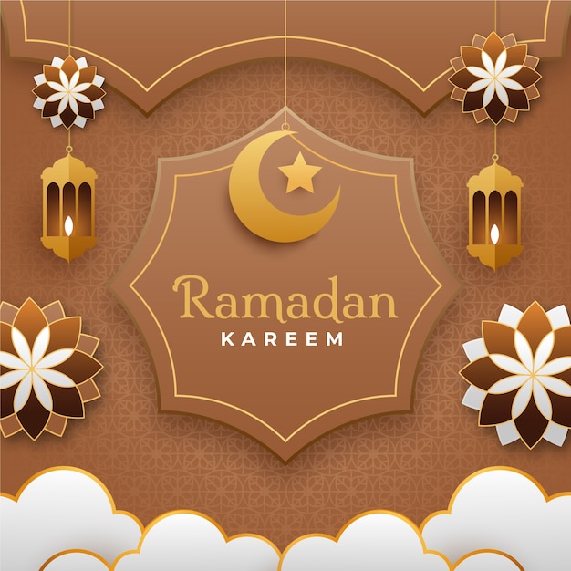 Vettore illustrazione di celebrazione del ramadan in stile carta