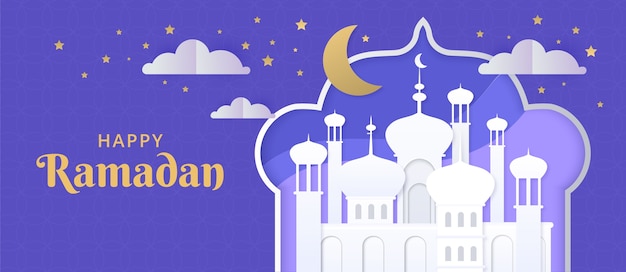 Modello di banner orizzontale ramadan in stile carta