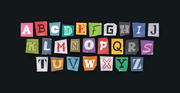 Paper style ransom note letter cut letters clipping alphabet vector font