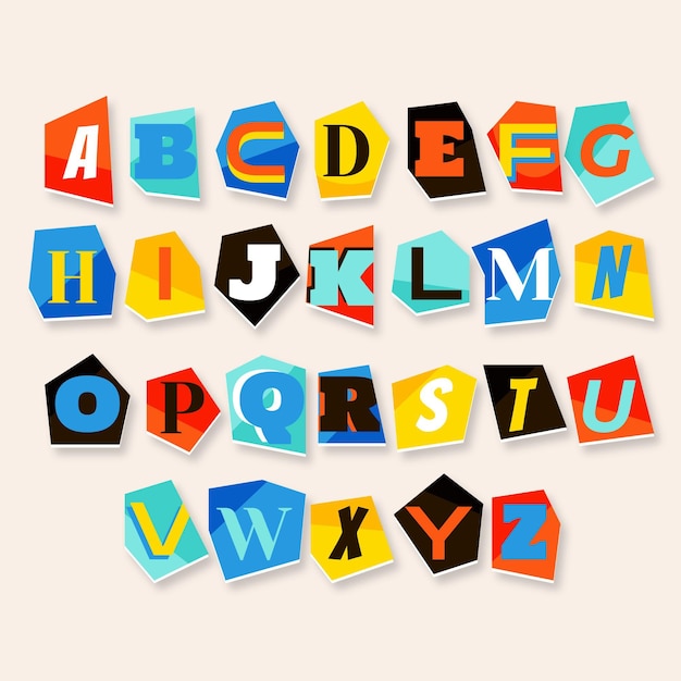 Vector paper style ransom note letter set