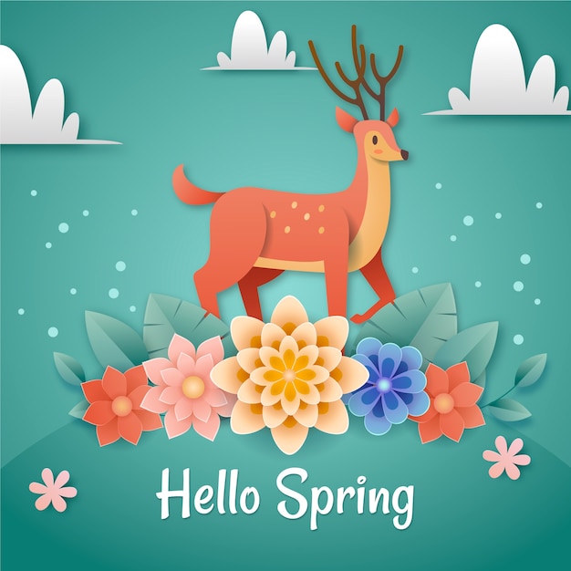 Paper style spring floral illustration