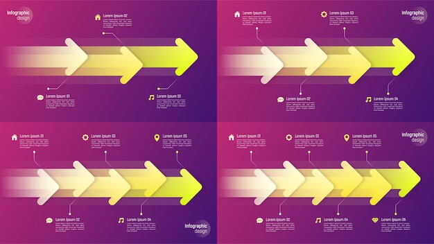 Paper style timeline infographic concepts with dynamic arrows on