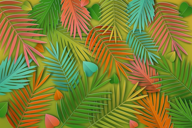 Paper style tropical leaves background