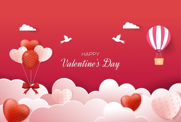 Paper style Valentine's day background with love balloons