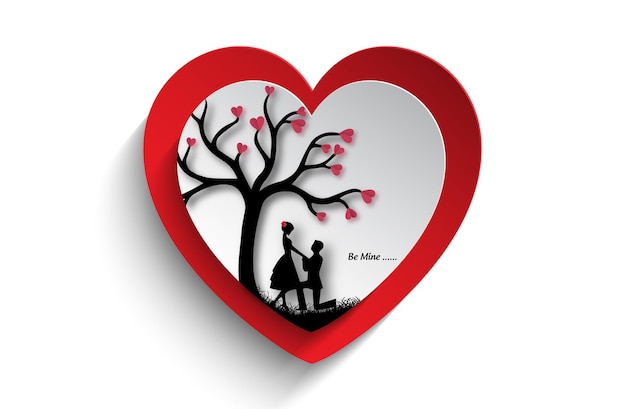 Paper style valentines day background with tree