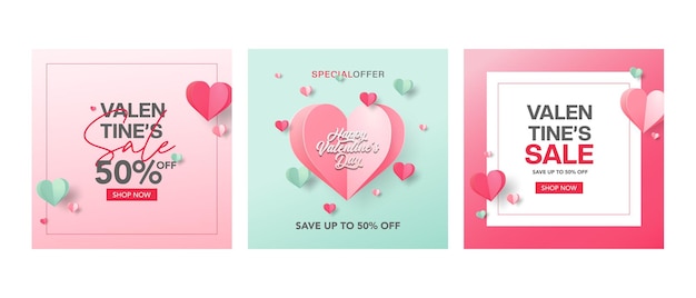 Paper style valentines day sale post template