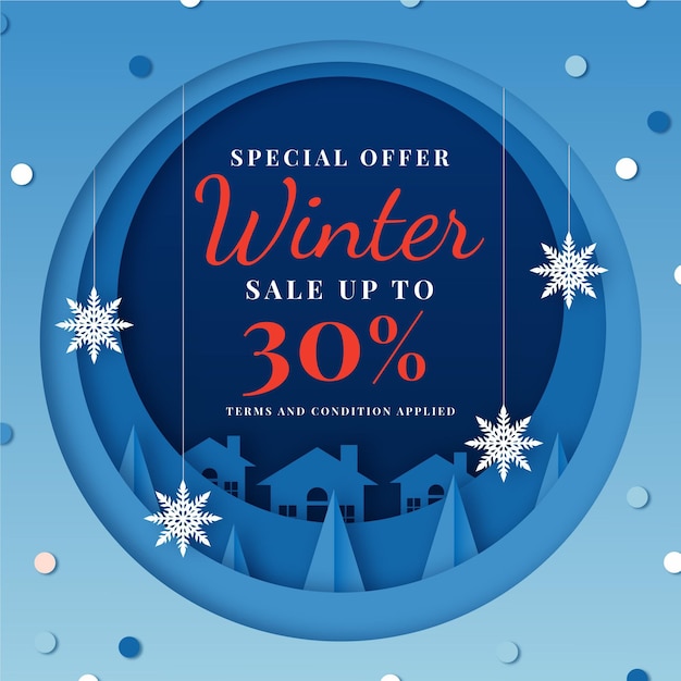 Paper style winter sale illustration and banner