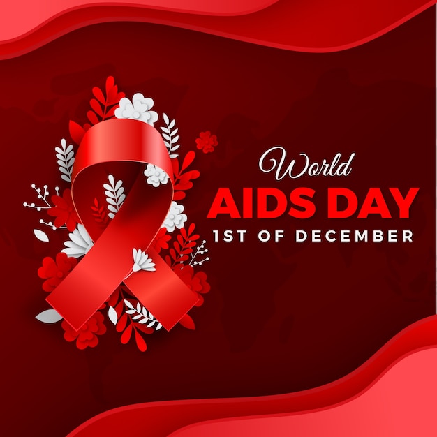 Vector paper style world aids day illustration