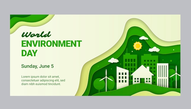 Paper style world environment day horizontal banner template