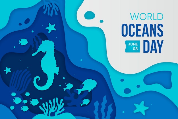 Vector paper style world oceans day background