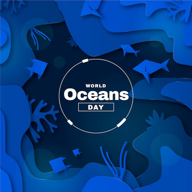 Vector paper style world oceans day illustration