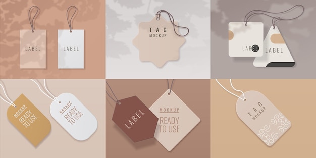 Vector paper tags realistic price labels with overlay shadow effect for shop goods luggage and gifts collection of round and square cards sale or discount sticker vector promotion badge isolated set