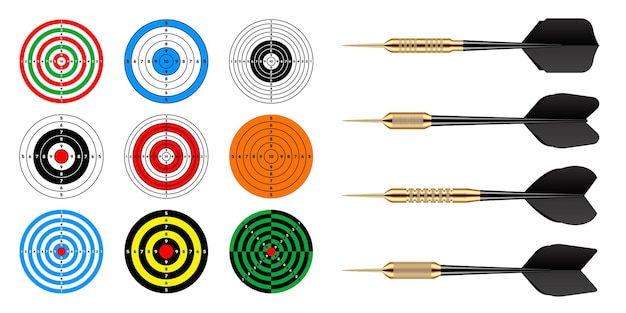 Paper targets with dart arrows shooting range round target divisions marks and numbers gun shooting