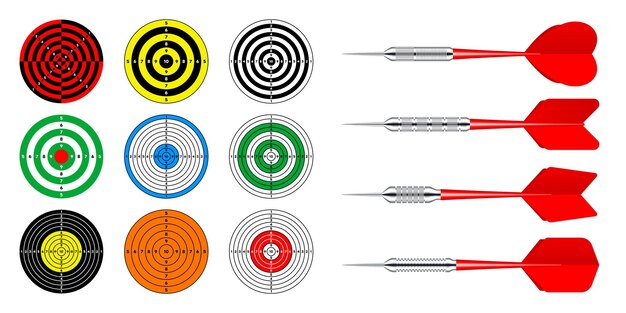 Paper targets with dart arrows shooting range round target divisions marks and numbers gun shooting