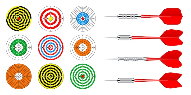 Paper targets with dart arrows shooting range round target divisions marks and numbers gun shooting