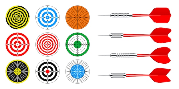 Paper targets with dart arrows shooting range round target divisions marks and numbers gun shooting