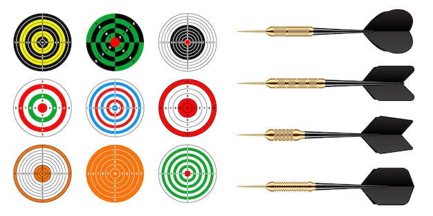 Paper targets with dart arrows shooting range round target divisions marks and numbers gun shooting