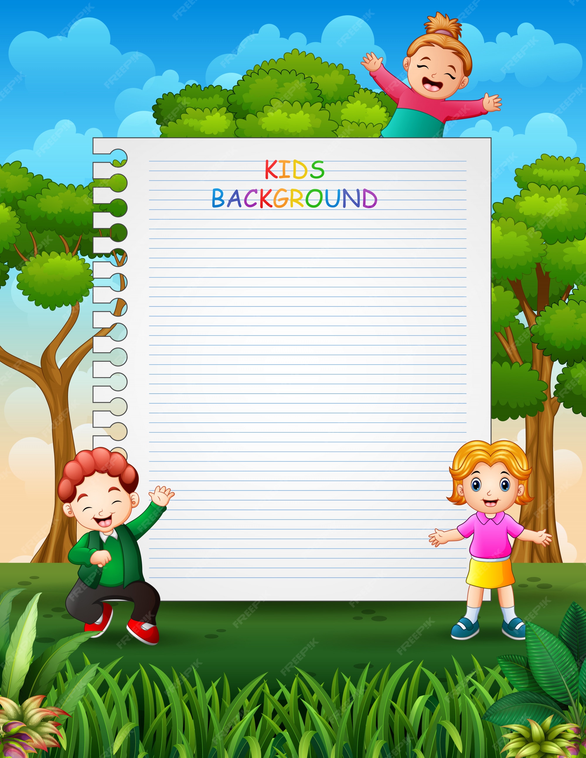 Premium Vector | Paper template design with children on nature background