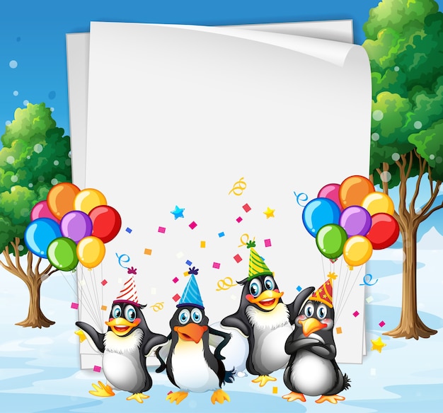 Paper template with cute animals in party theme