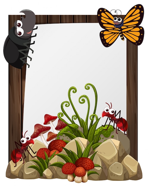 Vector paper template with insects in garden