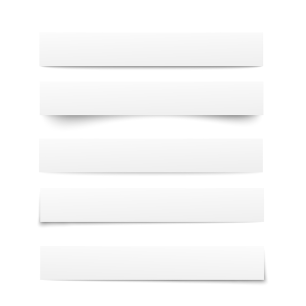 Vector paper templates. collection of white note papers with shadows. paper separators, dividers. page delimiters. illustration