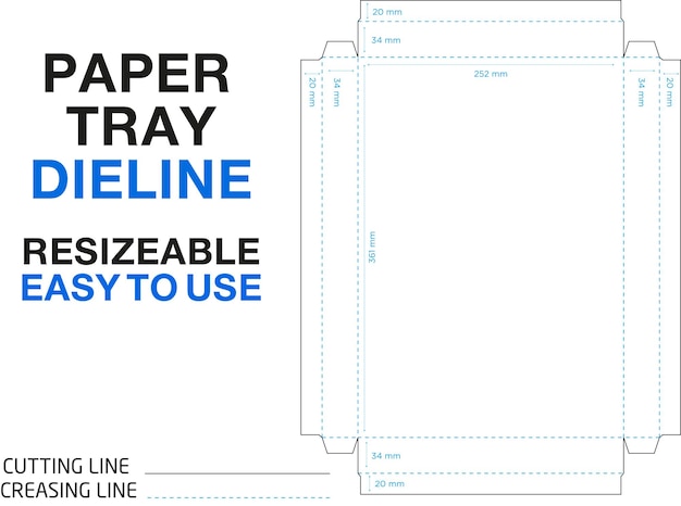 Vector paper tray premium die line paper tray