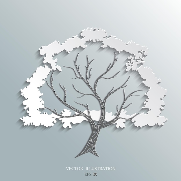 Vector paper tree on a gray background tree cut out of paper