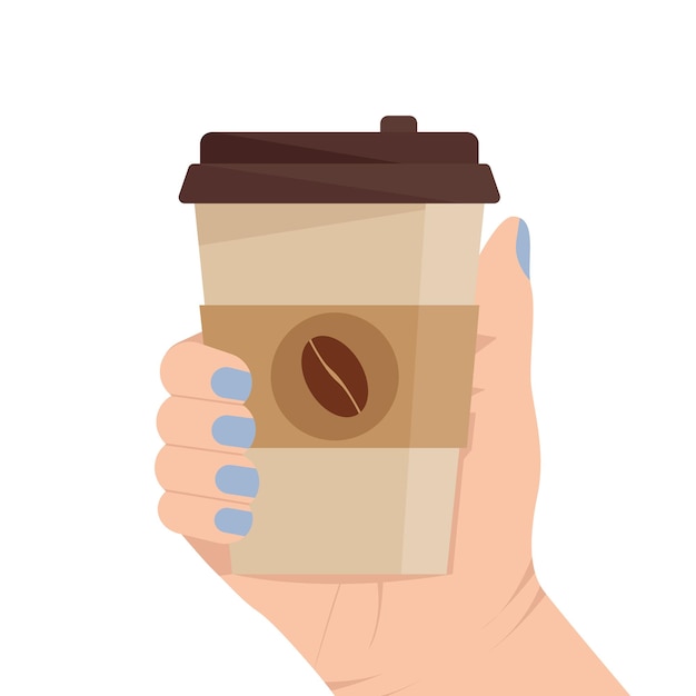 Бумага с кофе. Чашка кофе в руке. Плоские векторные иллюстрации