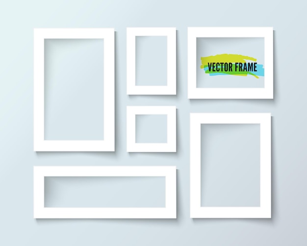 Paper white frames composition on gray wall, realistic vector design