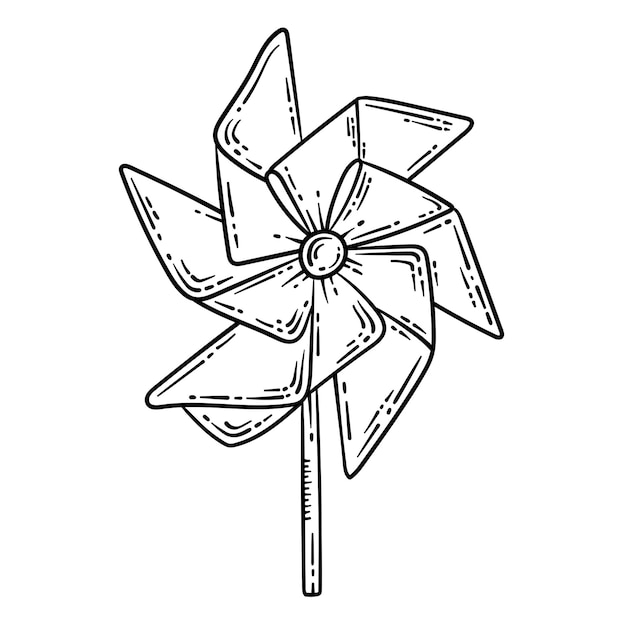 Paper Windmill Spring Coloring Page for Adults