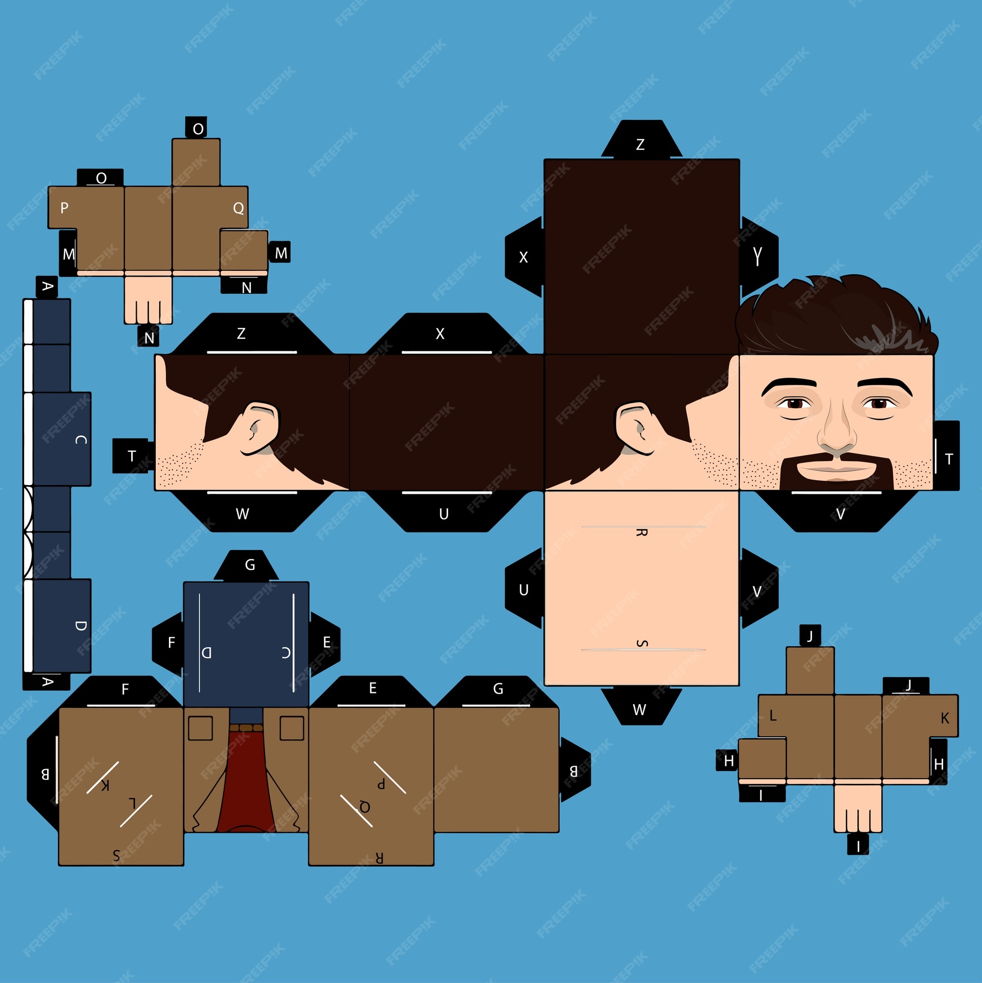 Premium Vector  Papercraft bearded guy