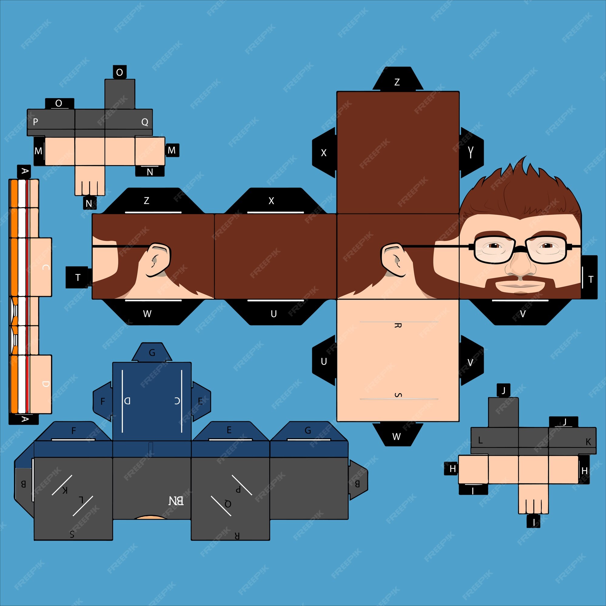 Premium Vector  Papercraft bearded guy